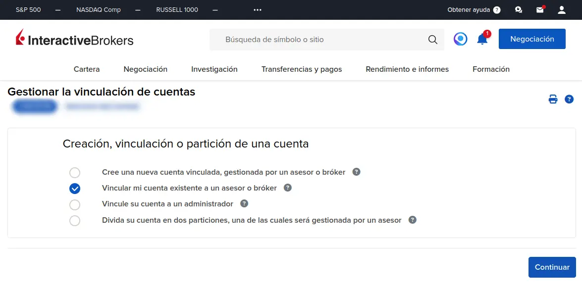 Paso 2: Elige vincular a un bróker