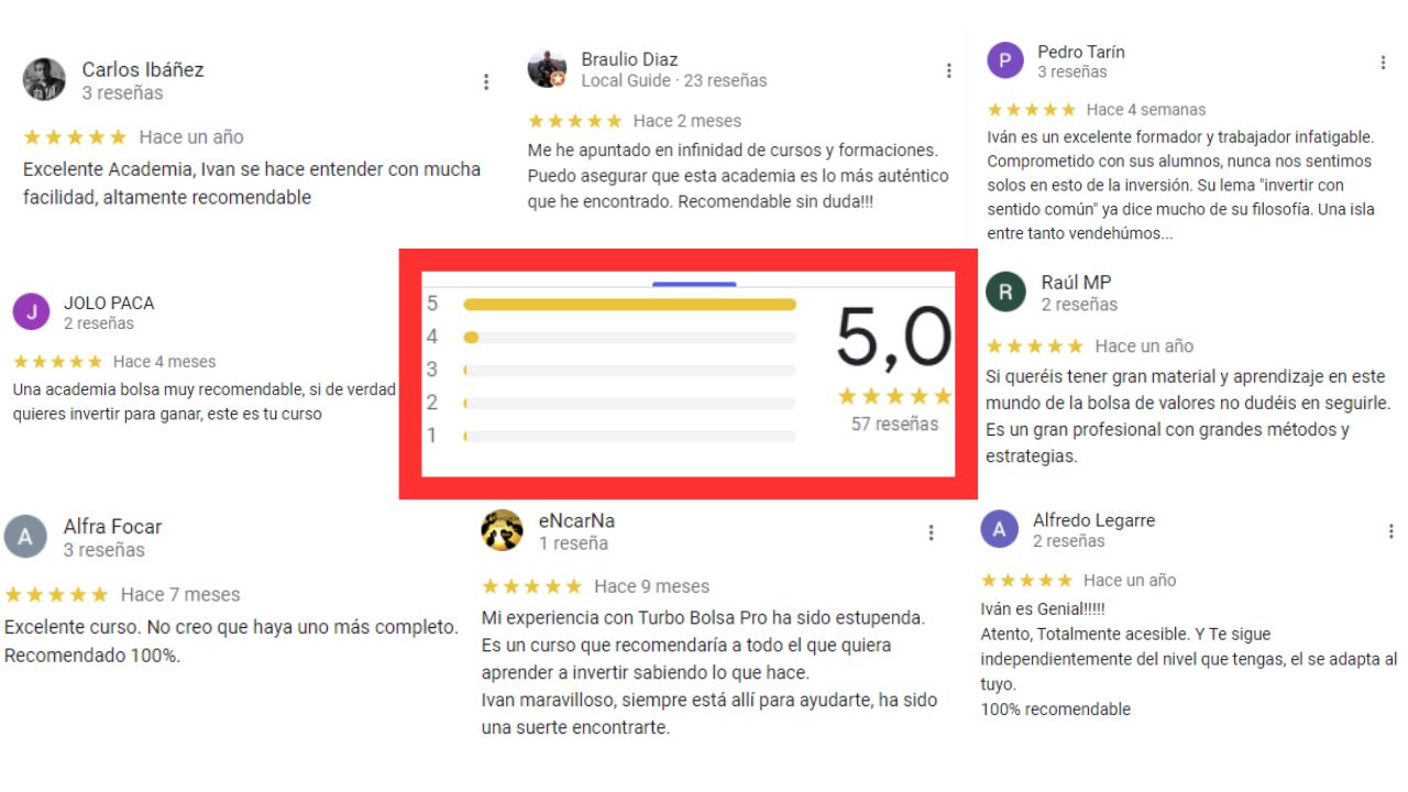 Recopilatorio de reseñas de alumnos de TurboBolsa